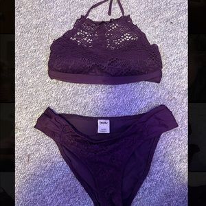 purple lace high neck bikini